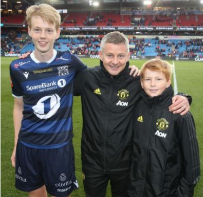 Noah Solskjaer with his father Ole Gunnar Solskjaer and sibling